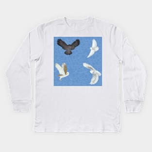 Soaring Owls Blue Kids Long Sleeve T-Shirt